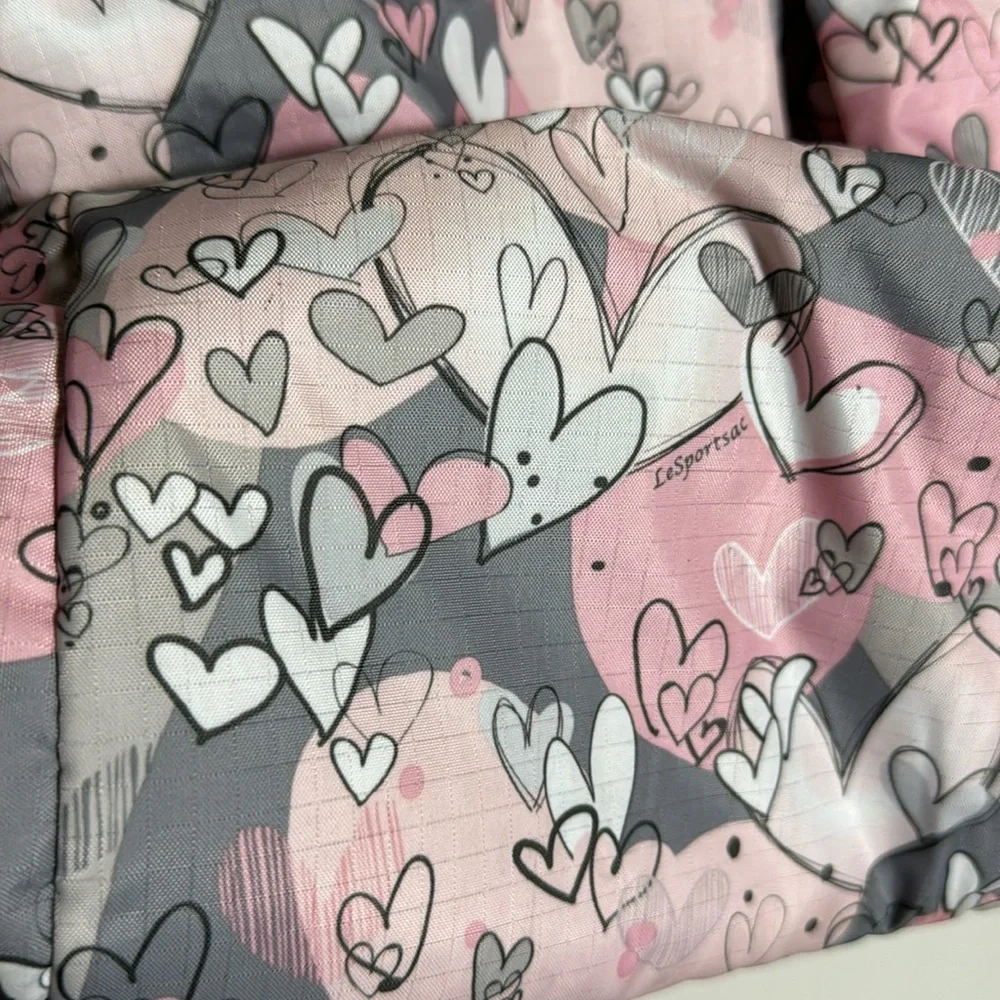 LeSportsac Ryan Diaper Bag Ryan Baby Diaper Tote Bag in Pink Gray Hearts